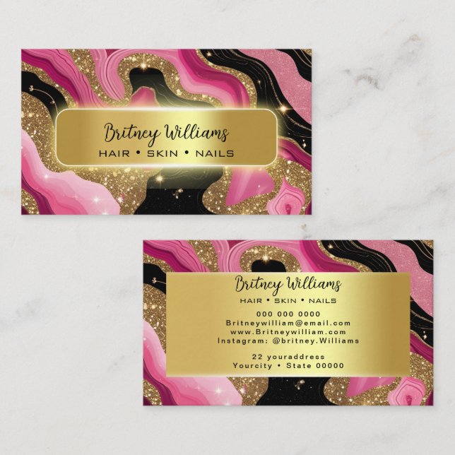 Black and pink Gold Agate Business Card (Front/Back)