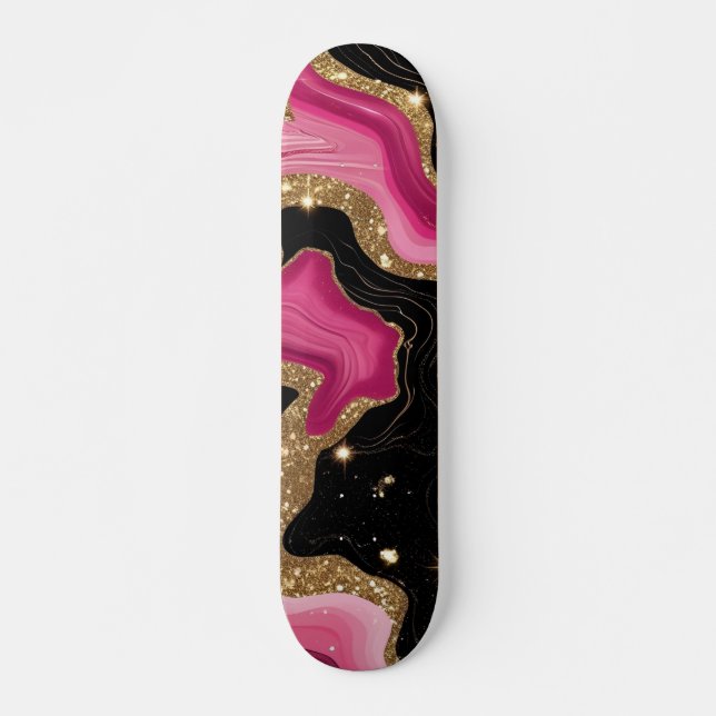 Black and pink Gold Agate Skateboard (Front)