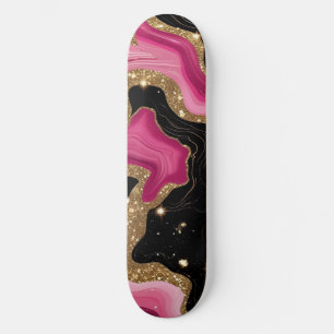 Black and pink Gold Agate Skateboard