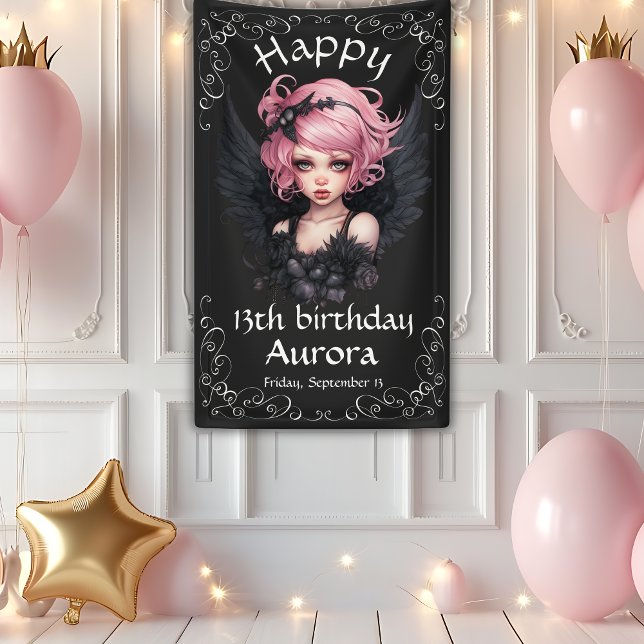 Black And Pink Goth Fairy 13th Happy Birthday Banner (Creator Uploaded)
