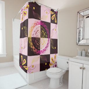 Black and Pink Graphic Art, Mystic Checkerboard Shower Curtain