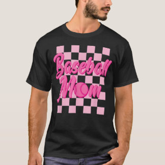 Black And Pink Grid Sports Mother Mama T-Shirt