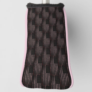Black and Pink Grunge American Flag Pattern Golf Head Cover