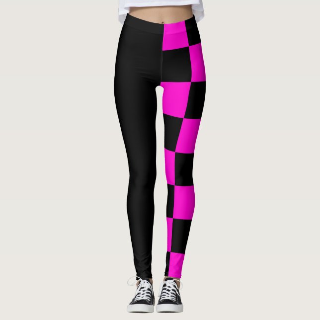 Black and Pink Half and Half Checkers Leggings (Front)