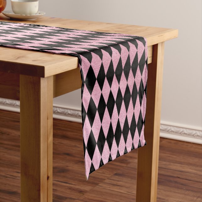 Black and Pink Harlequin  Short Table Runner (In Situ)