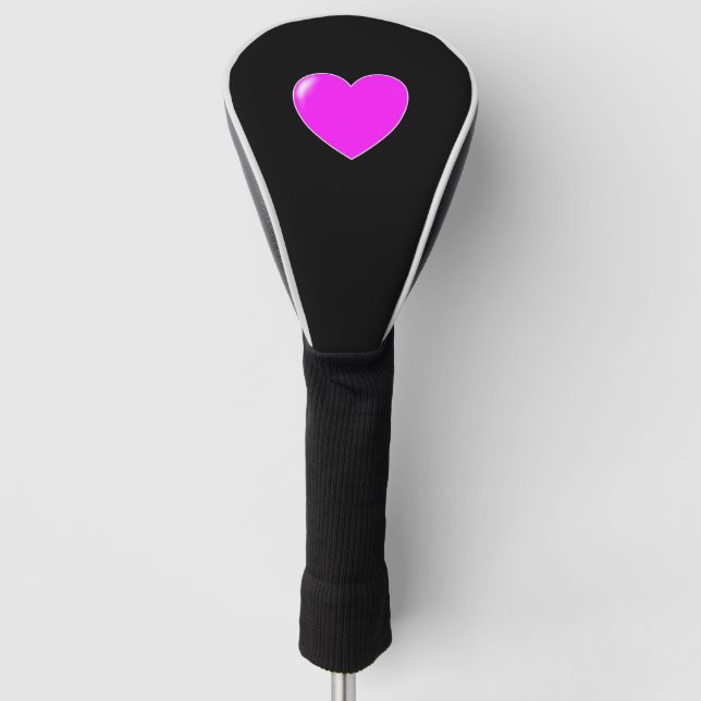 Black And Pink Heart Cute Golf Head Cover (Front)