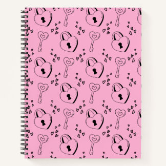 Black and Pink Heart Lock and Key Notebook
