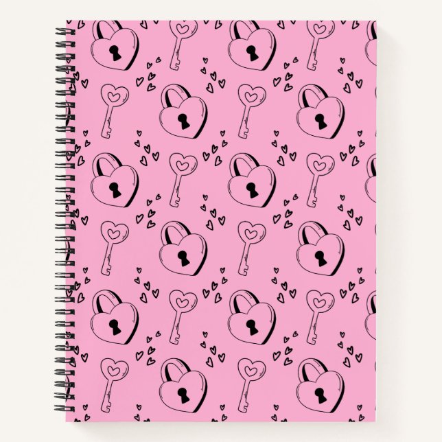 Black and Pink Heart Lock and Key Notebook (Front)