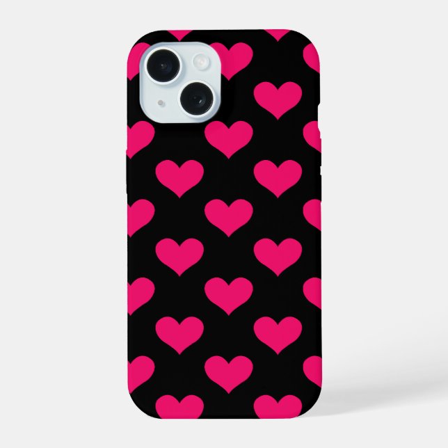 Black and Pink Heart Pattern iPhone 15 Case (Back)