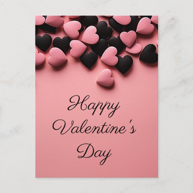 Black and pink hearts on pink ground Valentine's Postcard (Front)