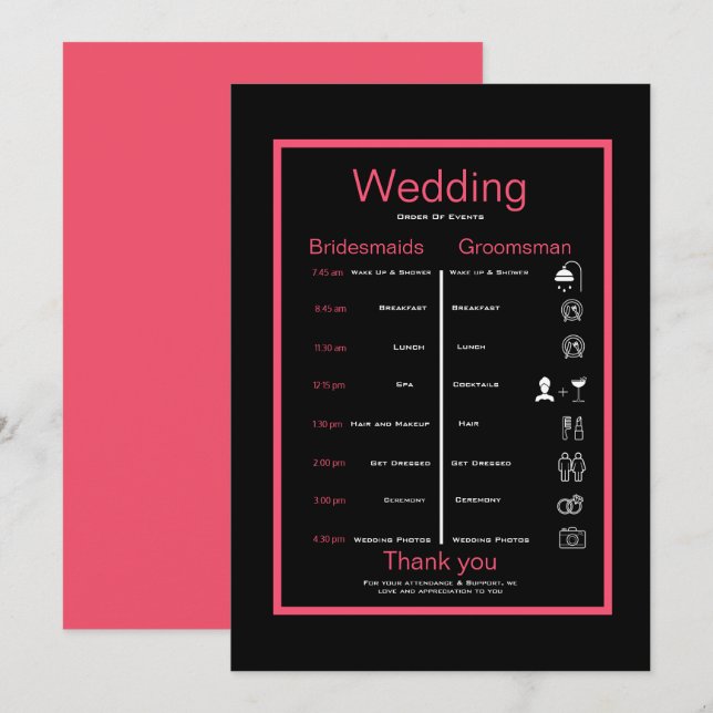 Black and pink itinerary  invitation (Front/Back)