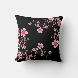 Black and Pink Japanese Cherry Blossom Cushion