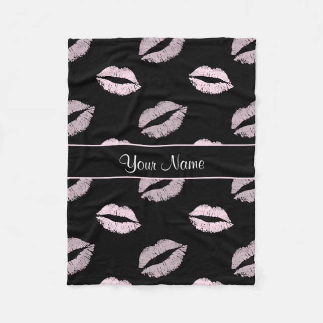 Black and Pink Kisses Fleece Blanket (Front)