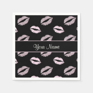 Black and Pink Kisses Napkin
