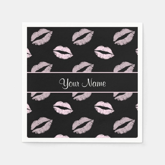 Black and Pink Kisses Napkin (Front)