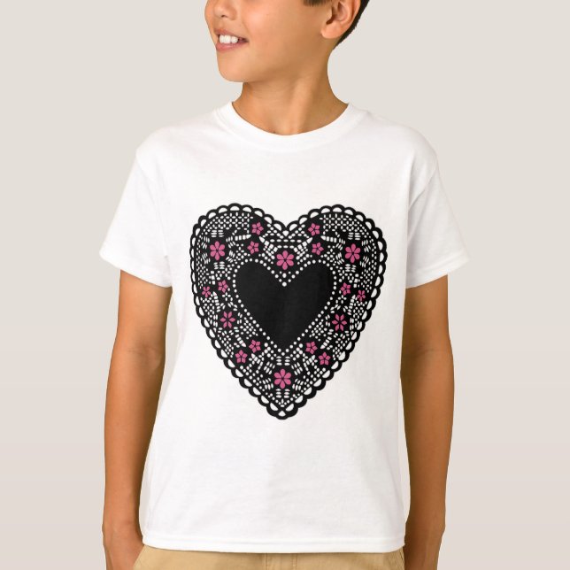 Black and Pink Lace Heart T-Shirt (Front)
