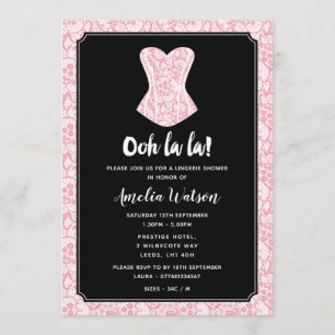 Black and Pink Lace Lingerie Shower Invitation