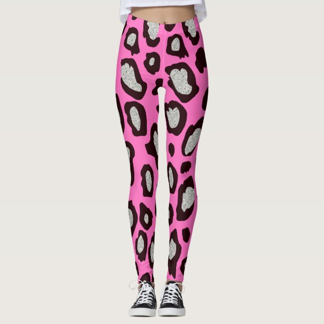 Black and Pink Leopard Gym Leggings (Front)