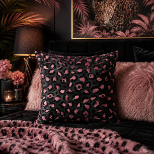 Black and Pink Leopard Print Animal Pattern Cushion