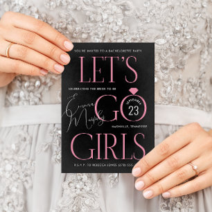 Black and Pink Lets Go Girls Bachelorette Party Invitation