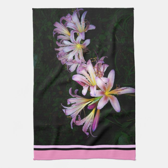 Black and Pink Lily Kitchen Towel (Vertical)
