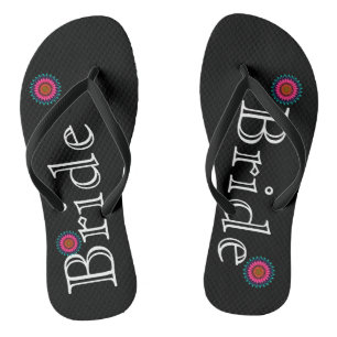 Black and Pink Lotus Flower Bride's Flip Flops