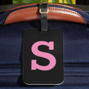 Black and Pink Minimal Modern Initial Letter Luggage Tag
