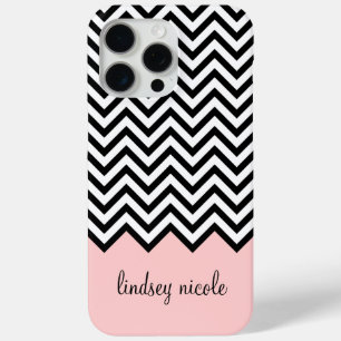Black and Pink Modern Chevron Custom Monogram iPhone 15 Pro Max Case