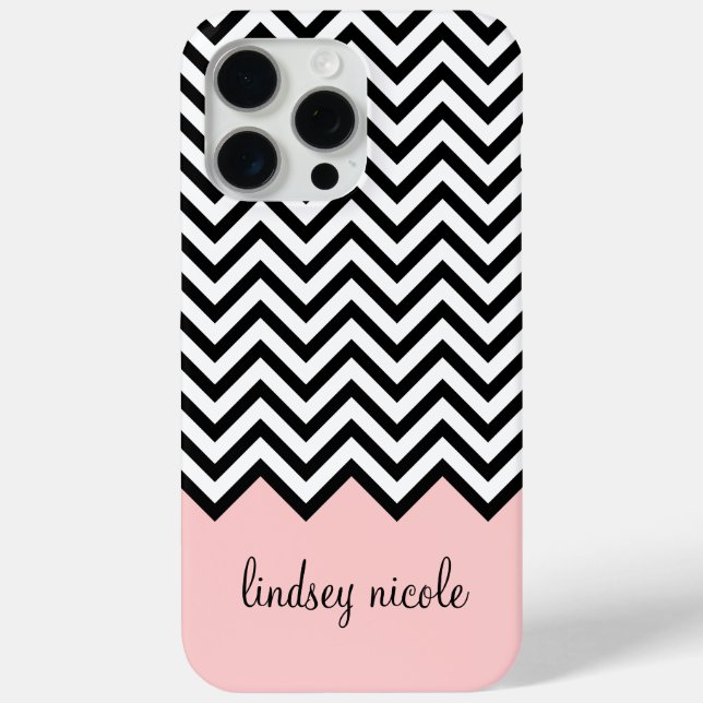 Black and Pink Modern Chevron Custom Monogram Case-Mate iPhone Case (Back)