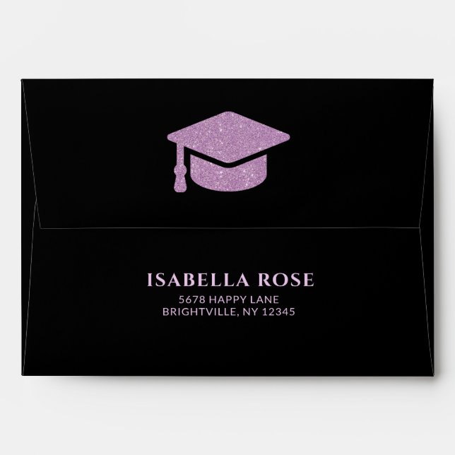 Black and Pink Modern Graduation Return Address Envelope (Back (Top Flap))