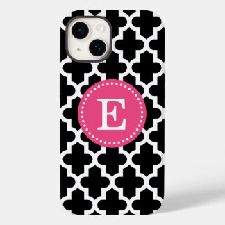 Black and Pink Modern Moroccan Monogram iPhone 14 Case