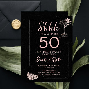 Black and Pink Modern Surprise 50th Birthday Party Invitation