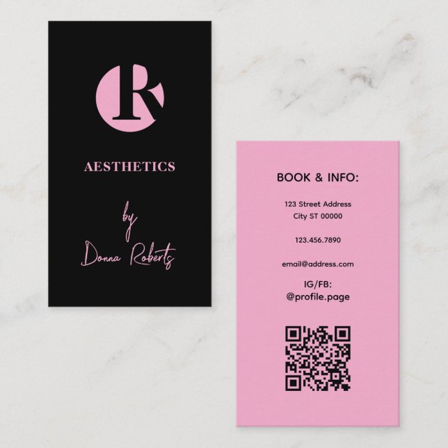 Black and pink monogram minimalist Business Card (Front/Back)