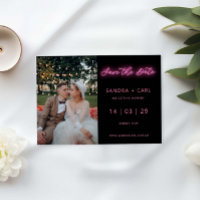 Black and Pink Neon Glow Light Save the Date