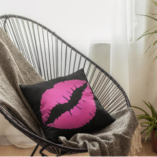 Black and Pink Ombre Lipstick Kiss Cushion