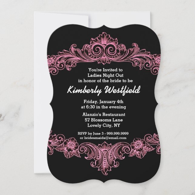 Black and Pink Ornate Baroque Ladies Night Out V06 Invitation (Front)