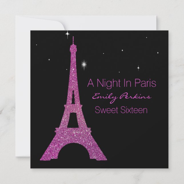 Black and Pink Paris Sweet Sixteen Invitation (Front)