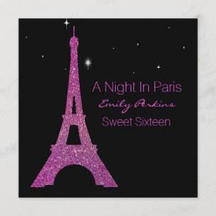 Black and Pink Paris Sweet Sixteen Invitation