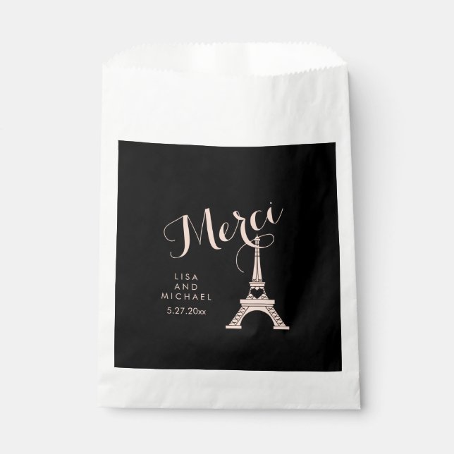 Black and Pink Paris Wedding with Eiffel Tower Favour Bags (Front)