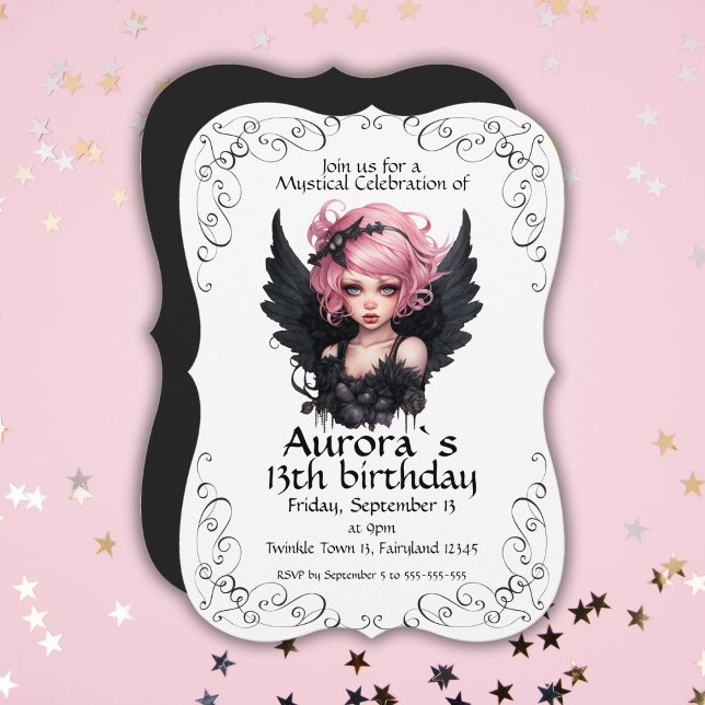 Black And Pink Pastel Goth Fairy 13th Birthday Invitation (Creator Uploaded)