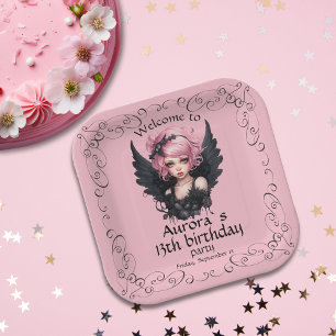 Black And Pink Pastel Goth Fairy 13th Birthday Paper Plate