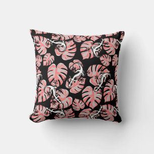 Black And Pink Pattern - Geckos And Leaves Cushion