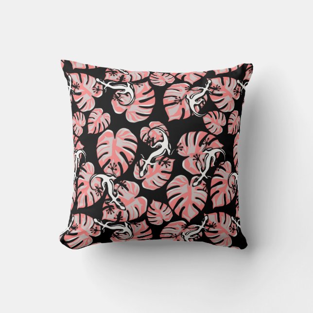 Black And Pink Pattern - Geckos And Leaves Cushion (Front)