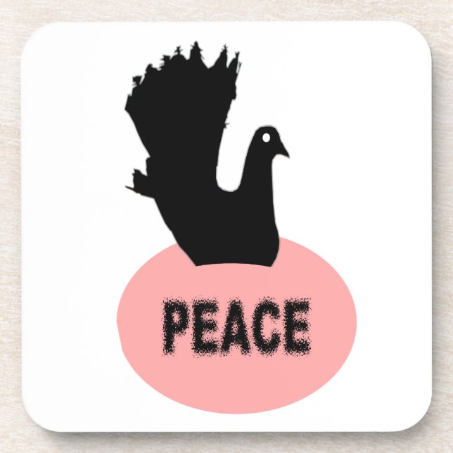 Black and Pink Peace Dove Cork Coaster (Front)