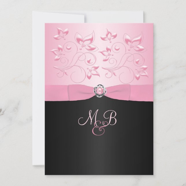 Black and Pink Pearl Loveknot Floral II Invitation (Front)