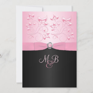 Black and Pink Pearl Loveknot Floral II Invitation