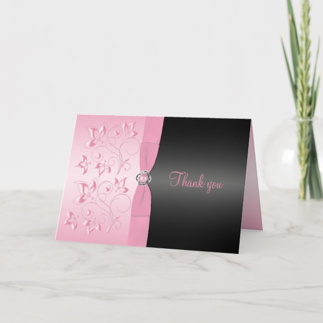 Black and Pink Pearl Loveknot Thank You Card (Front)