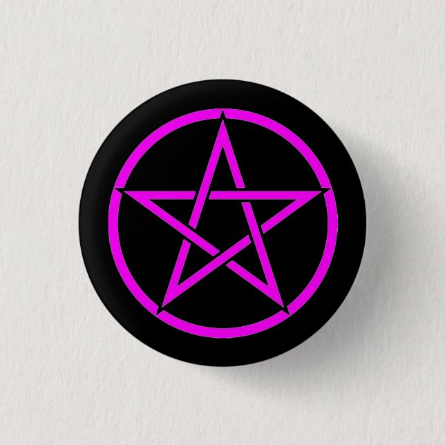 Black and Pink Pentacle Pentagram Button Badge (Front)