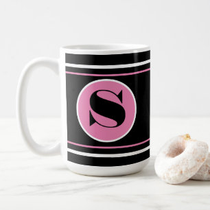 Black and Pink Personalise Modern Monogram Coffee Mug