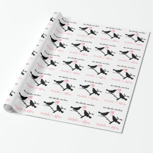 Black and Pink Personalised Love Birds with Heart Wrapping Paper